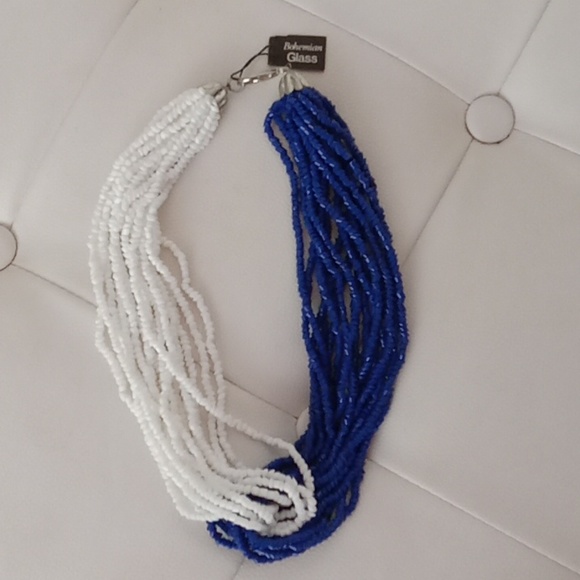 Bohemian glass blue and white beaded necklace - Picture 3 of 3
